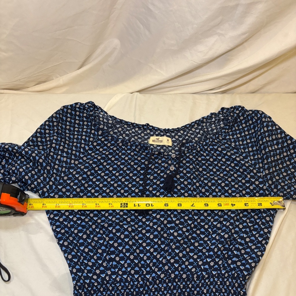 Hollister Blue Floral Peasant Stretch Waist Lined Dress M Short Mini Cottagecore - Picture 7 of 9